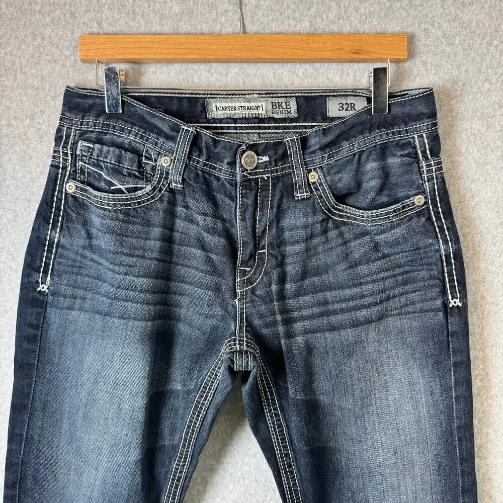 BKE Carter Jeans Mens 32 Straight Leg Y2K Ridged Denim Biker Thick Stitch Rodeo - Picture 5 of 11